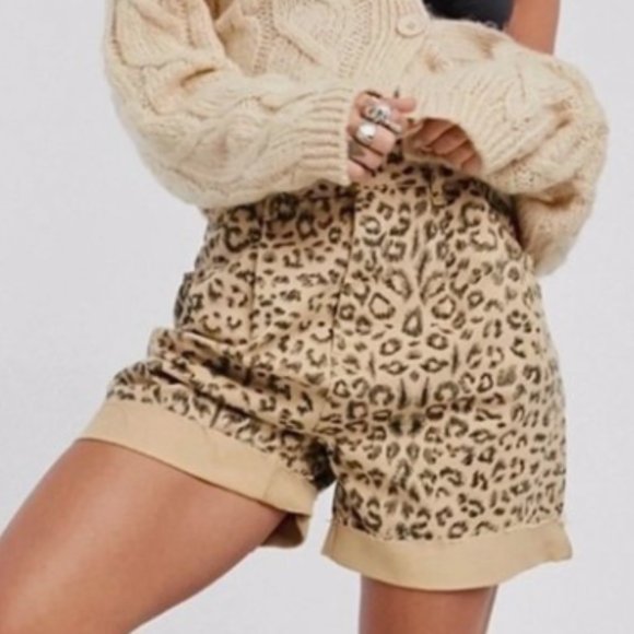 Free People Pants - We The Free Cheetah Dogtown Denim Cuffed Shorts